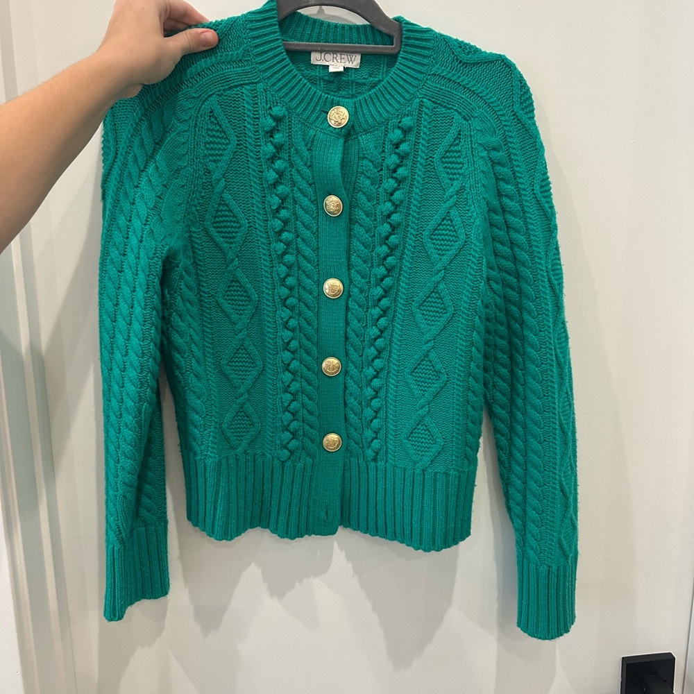 J. Crew Green Cable Knit Sweater